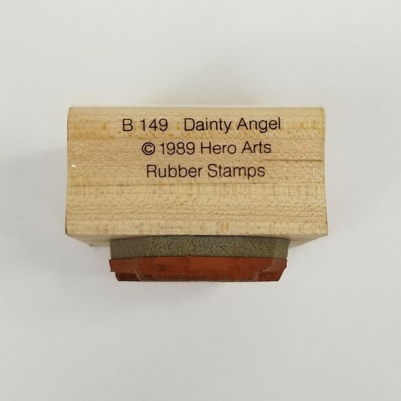 Hero Arts 1989 Vintage Rubber Stamp B-149 Dainty Angel Halo Wings Blue Dress - Picture 2 of 8